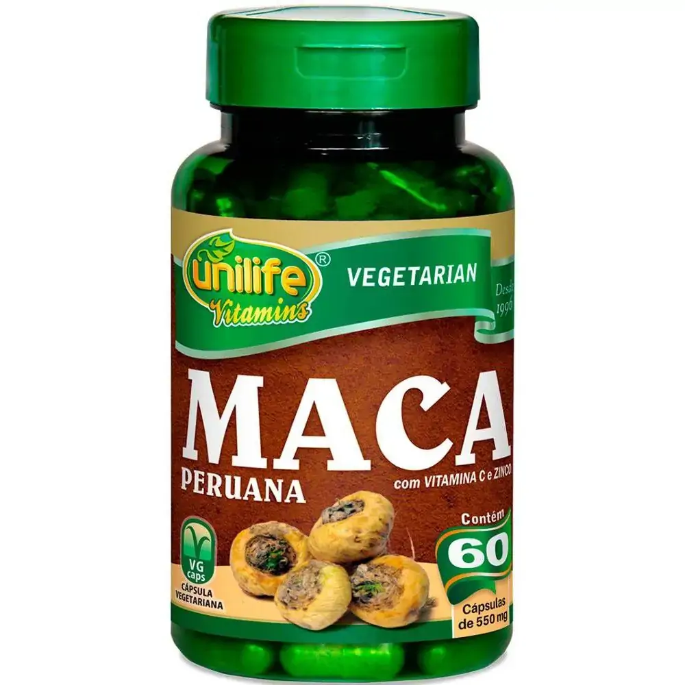 Maca Peruana Com Vit. C + Zinco 550mg Vegan 60 Cáps. Unilife