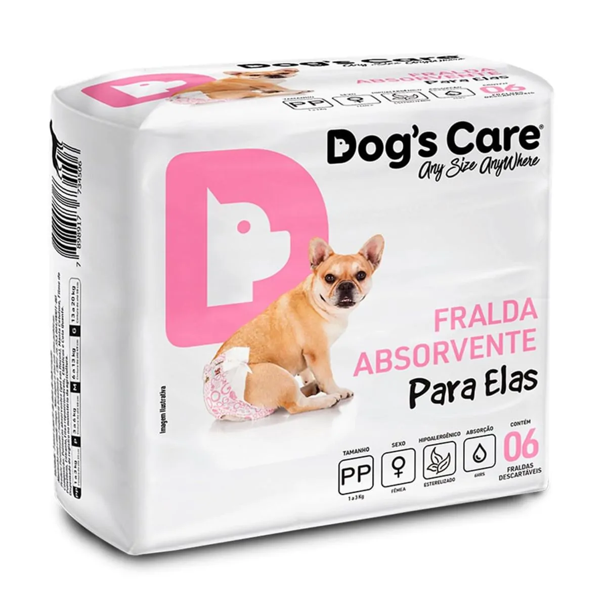 Fralda Higiênica Fêmea Dogs Care 6 unidades PP