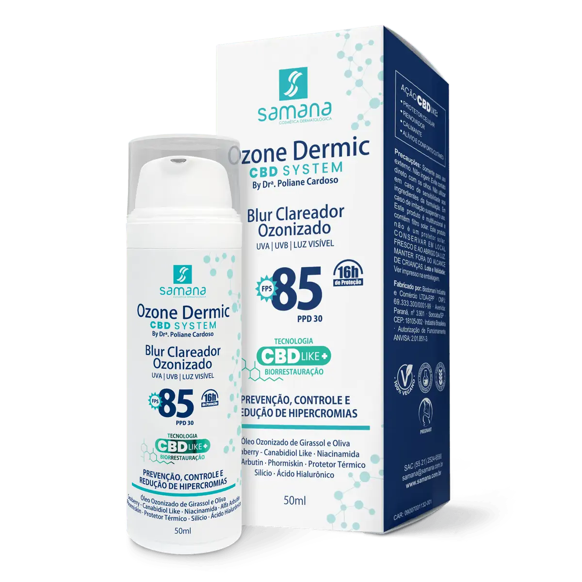 Blur Clareador com Ozônio FPS 85 Bronze Samana Ozone Dermic 50g