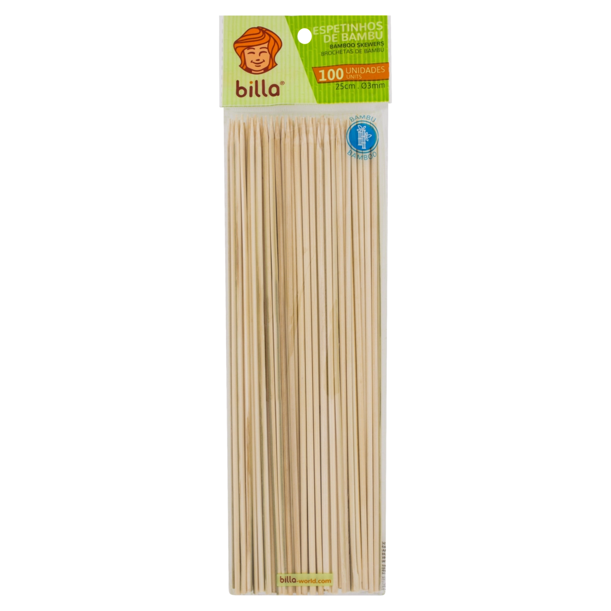 Espetinho Billa 25cm Pacote 100 Unidades