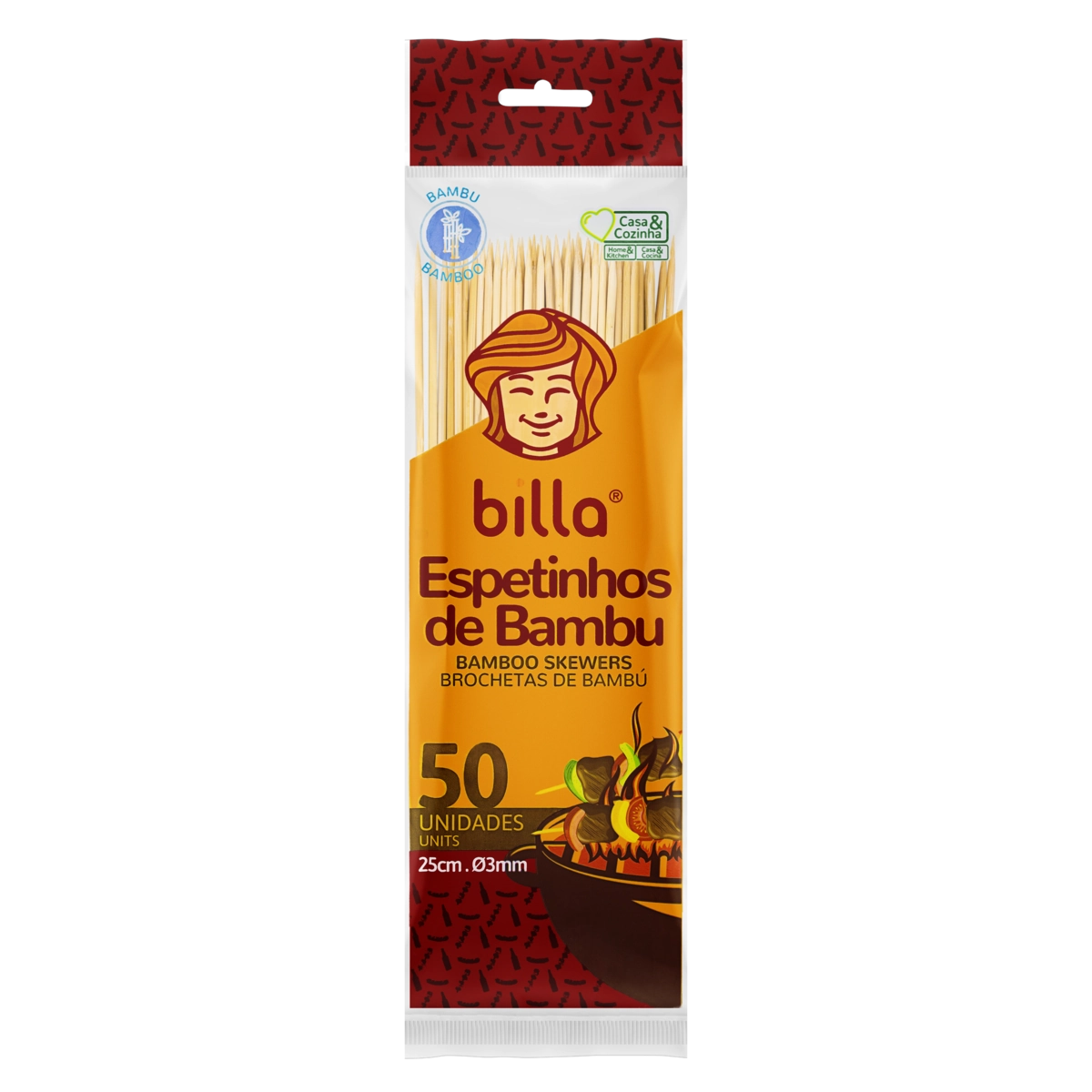 Espetinho Billa 25cm Pacote 50 Unidades