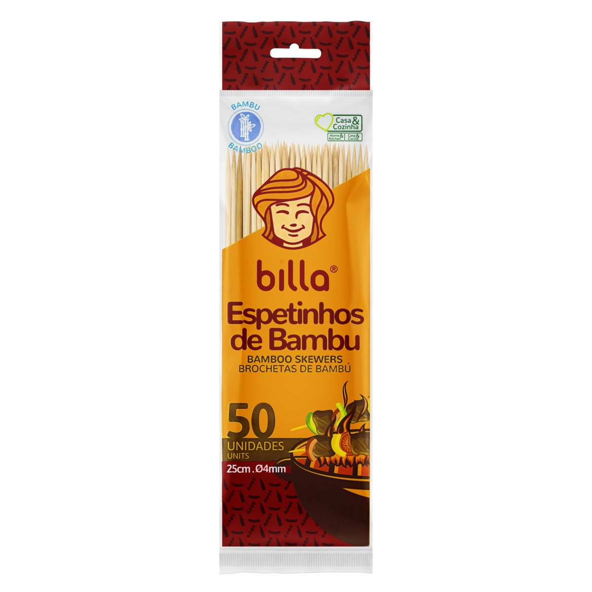 Espetinho Billa 25cm Pacote 50 Unidades