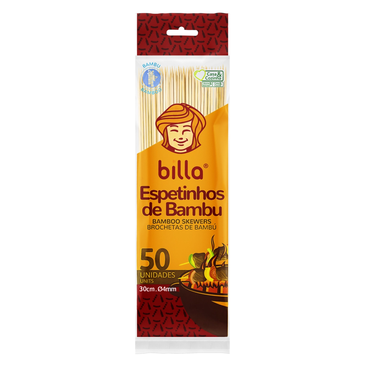 Espetinho Billa 30cm Pacote 50 Unidades