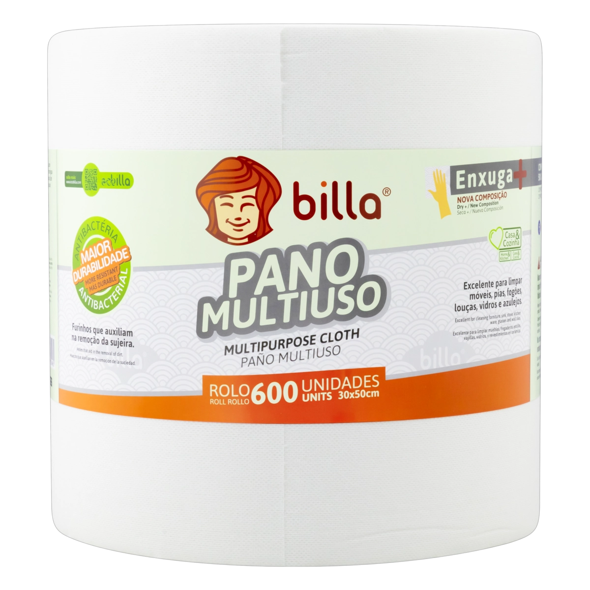 Pano Multiuso Em Rolo Branco Billa 600 Unidades