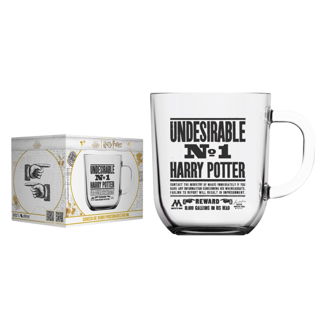Caneca De Vidro Harry Potter Elementos 300 Ml Luva Com 1 Procurado