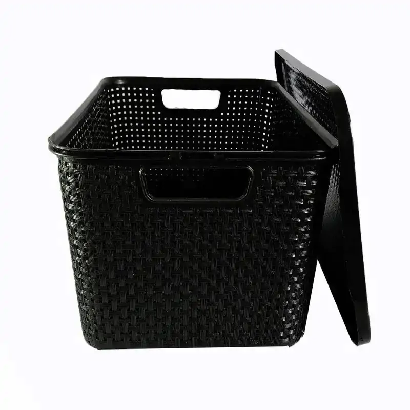 Organizador Rattan Preto C/tampa 15l