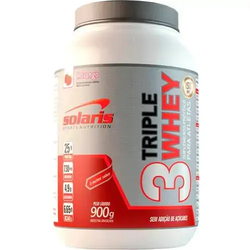 Triple 3 Wey Morango 900gr Solaris Nutrition