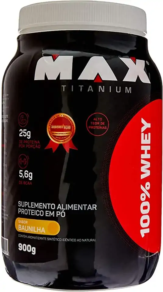 100 Whey Max Titanium Sabor Baunilha Com