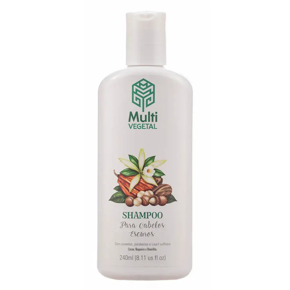 Shampoo Natural de Nogueira, Cacau e Baunilha para Cabelos Escuros 240ml - Multi Vegetal