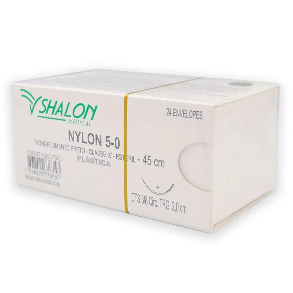 Fio de Sutura Nylon Nº 5-0 Plástica com Agulha 3/8 2,0cm 24Un - Shalon