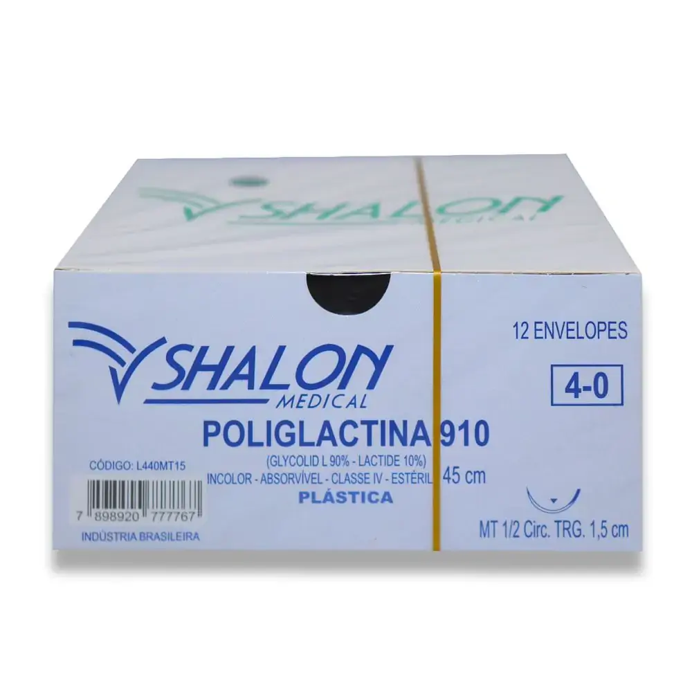 Fio de Sutura Poliglactina Com 12 - Shalon - Fio de Sutura Poliglactina 910 4-0 com Agulha 1,5cm c/1