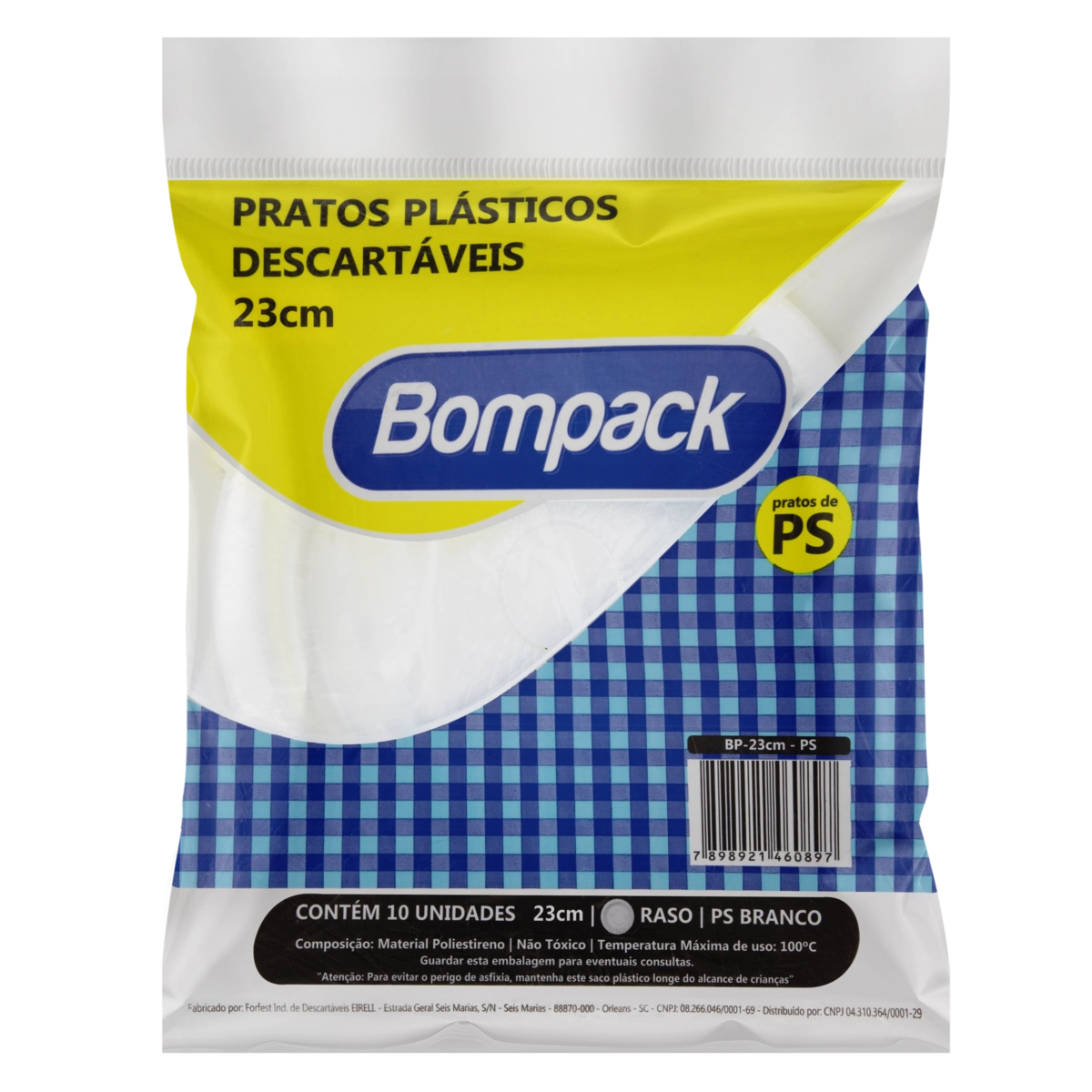 Prato Plástico Descartável Raso Branco Bompack 23cm 10 Unidades