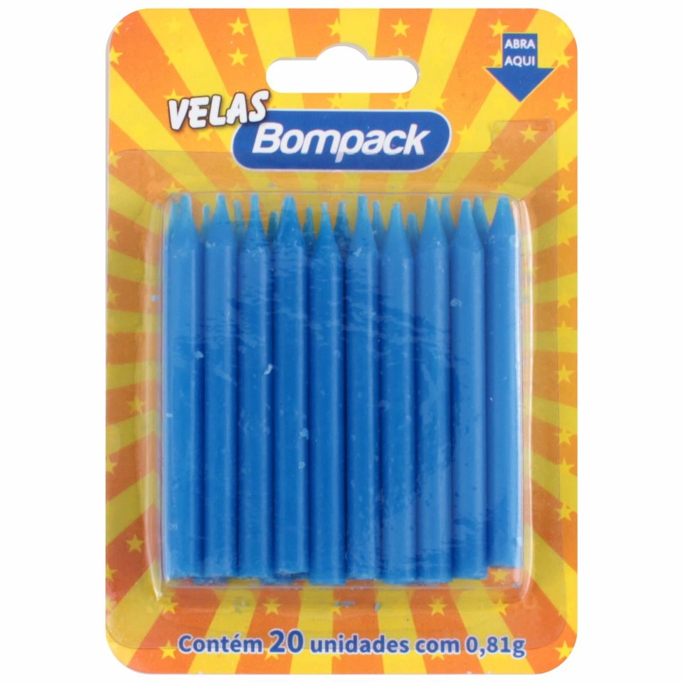Vela Aniversario Azul Palito 20 Un Pc 4 Cr Qtd. 3.00 Pc