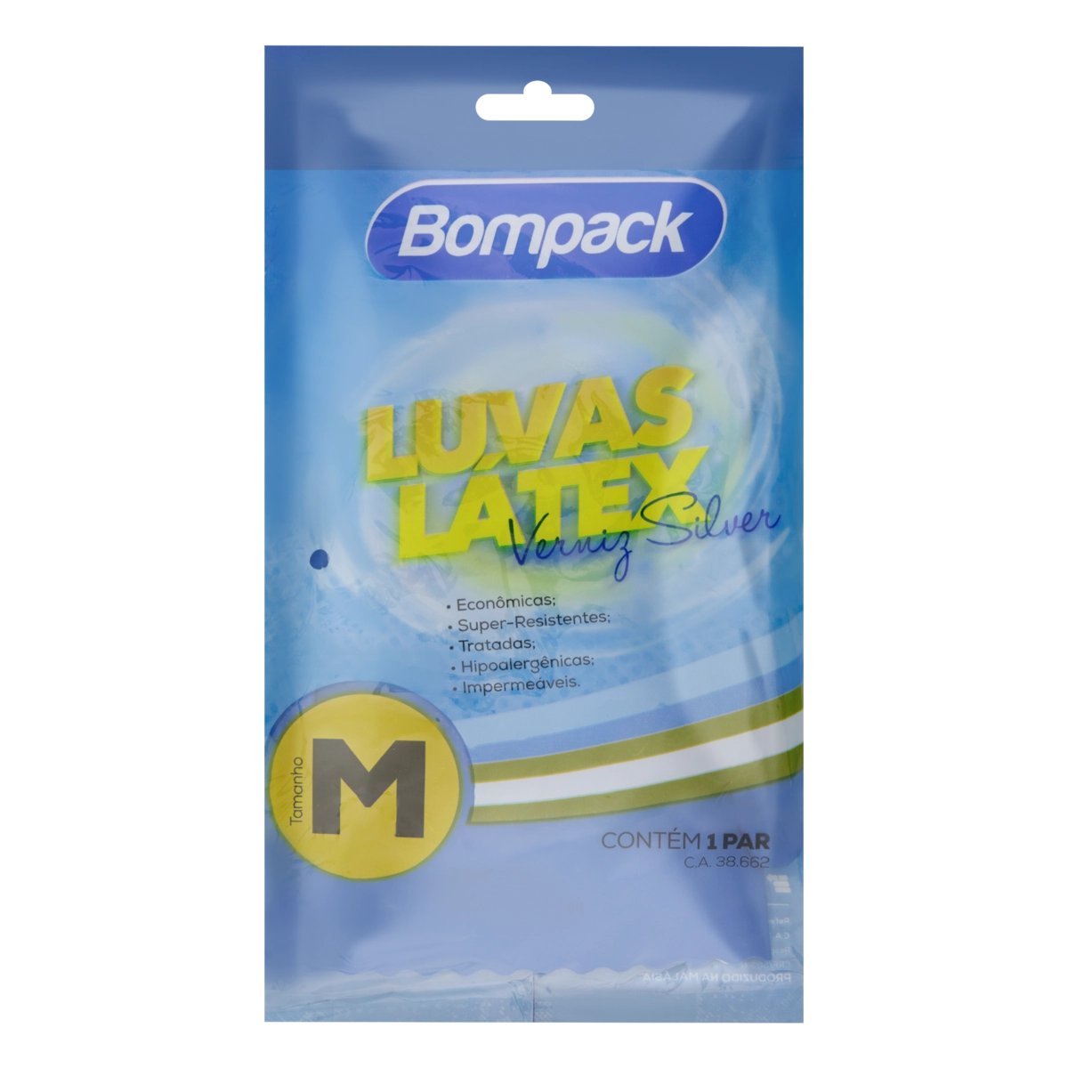 Luva Multiuso Azul Látex Bompack Verniz Silver M