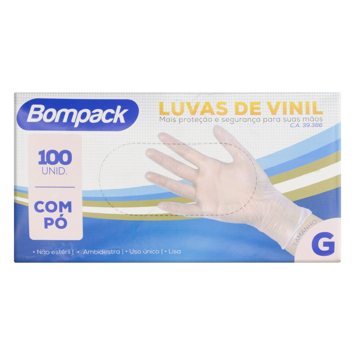 Luva De Vinil Descartável Bompack G 100 Unidades