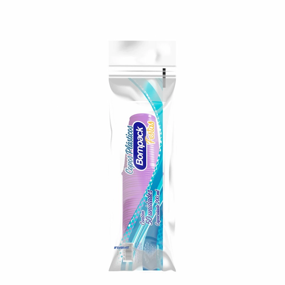 Copo Plástico Descartável Rosa 200ml Bompack Colors Pacote 50 Unidades