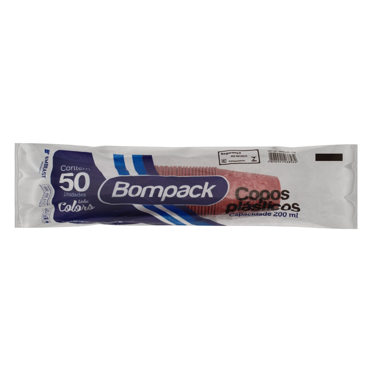 Copo Plástico Descartável Vermelho 200ml Bompack Colors Pacote 50 Unidades