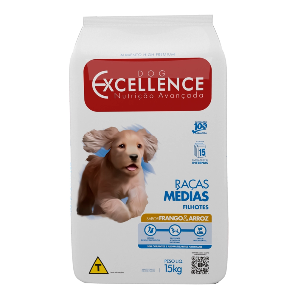 Dog Excellence Racas Medias Filhote Frango 15 Kg