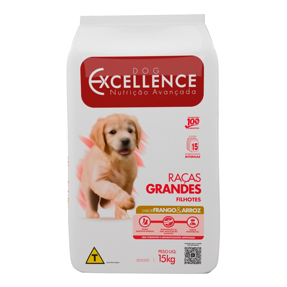Ração Excellence Para Cães Filhotes De Raças Grandes Frango E Arroz