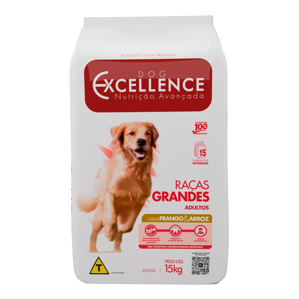 Ração Excellence Para Cães Adultos De Raças Grandes Frango E Arroz
