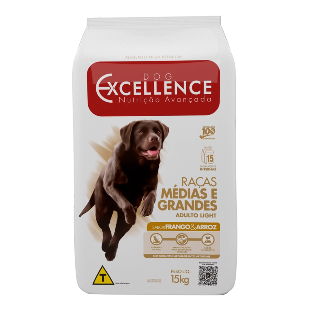 Ração Excellence Para Cães Adultos Light Frango E Arroz