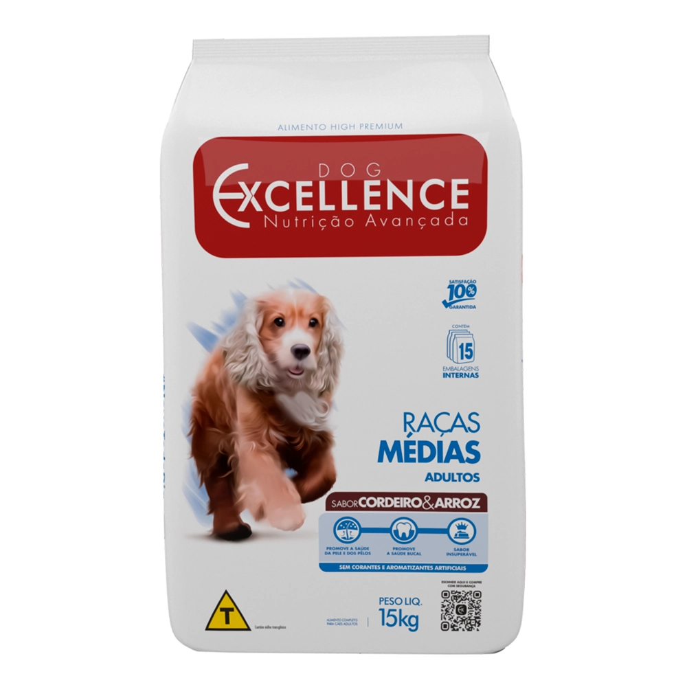 Ração Dog Excellence Cães Adultos Raças Médias Cordeiro E Arroz