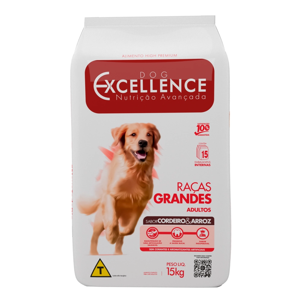 Ração Dog Excellence Cães Adultos Raças Grandes Cordeiro E Arroz