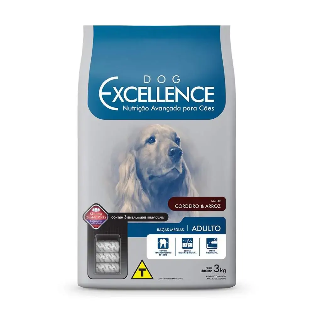 Ração Excellence Para Cães Adultos De Raças Médias Sabor Cordeiro E Arroz