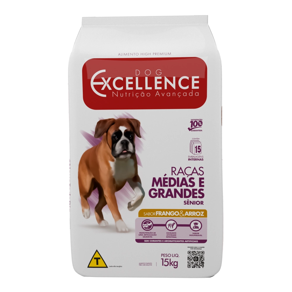 Ração Excellence Para Cães Sênior De Porte Médio E Grande Sabor Frango E Arroz