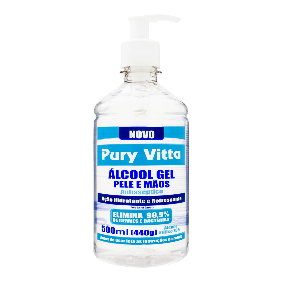 álcool Em Gel Pele E Mãos Antisséptico Refil Pury Vitta Frasco 500ml