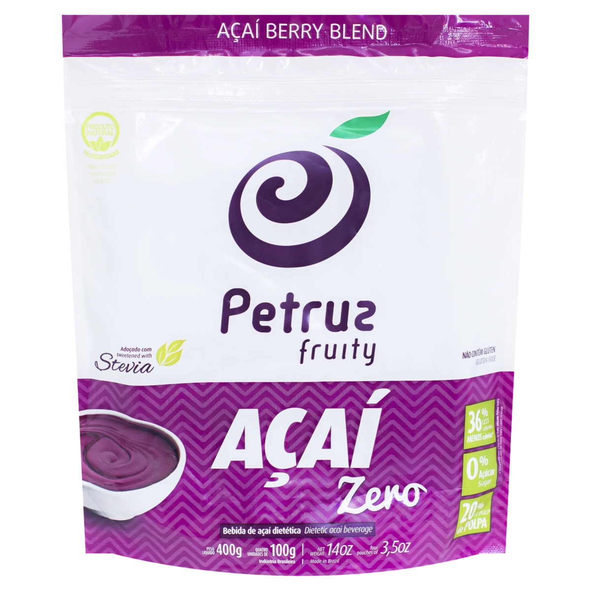 Polpa De Fruta Açaí Zero Açúcar Petruz Pacote 400g 4 Unidades