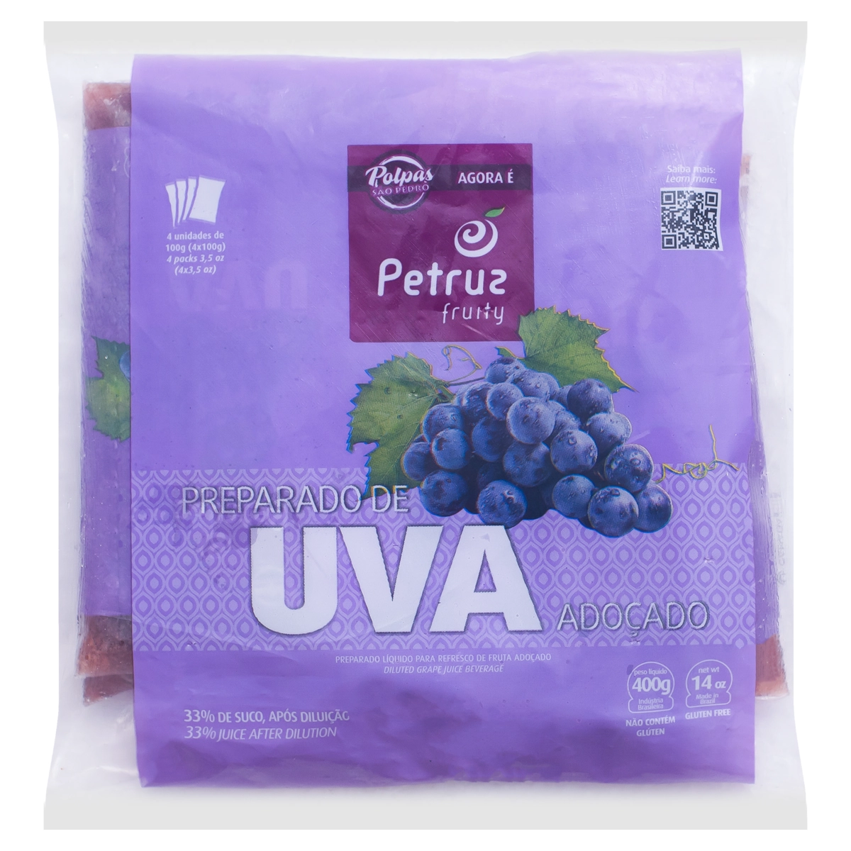 Polpa De Fruta Uva Petruz Pacote 400g 4 Unidades