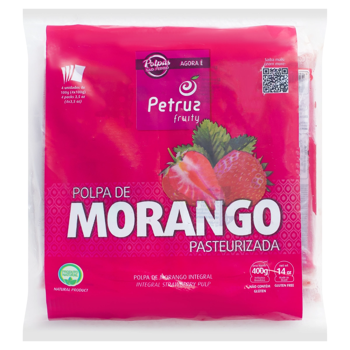 Polpa De Fruta Morango Petruz Pacote 400g 4 Unidades