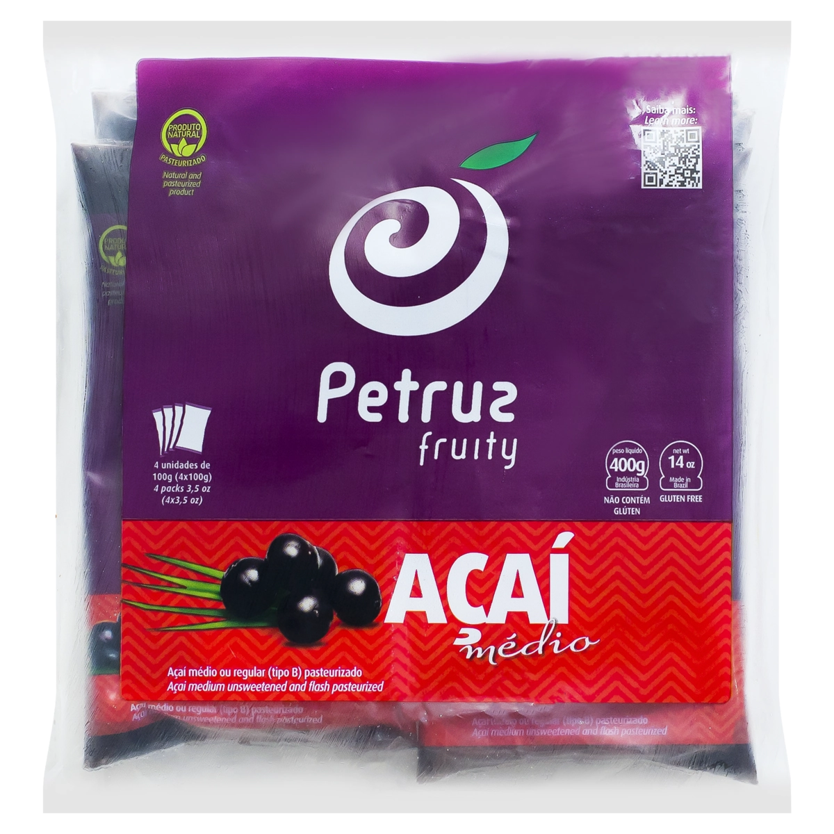 Polpa De Fruta Açaí Médio Petruz Pacote 400g 4 Unidades