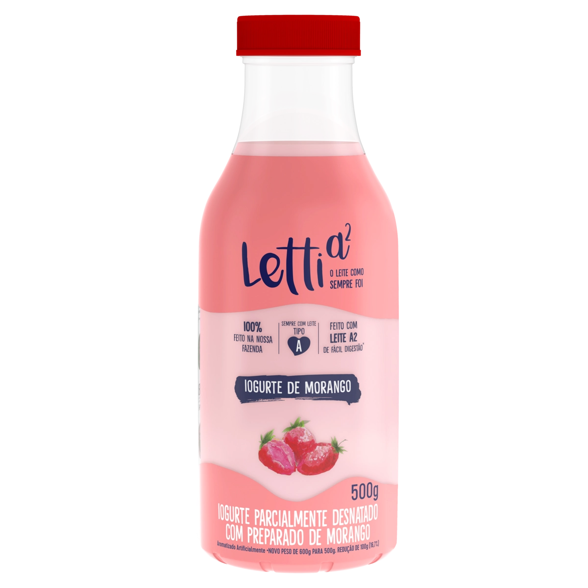 Iogurte Parcialmente Desnatado Morango Letti A Garrafa 500g