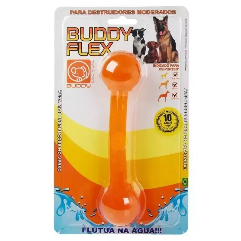 Brinquedo Flex Flutua na água para Cães Destruidores moderados - Halteres Flex - Buddy Toys (Laranja)