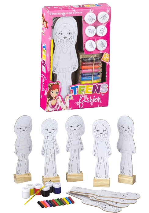 Brinquedo Bate Bumbo Bonecas Teen Fashion P/pintar