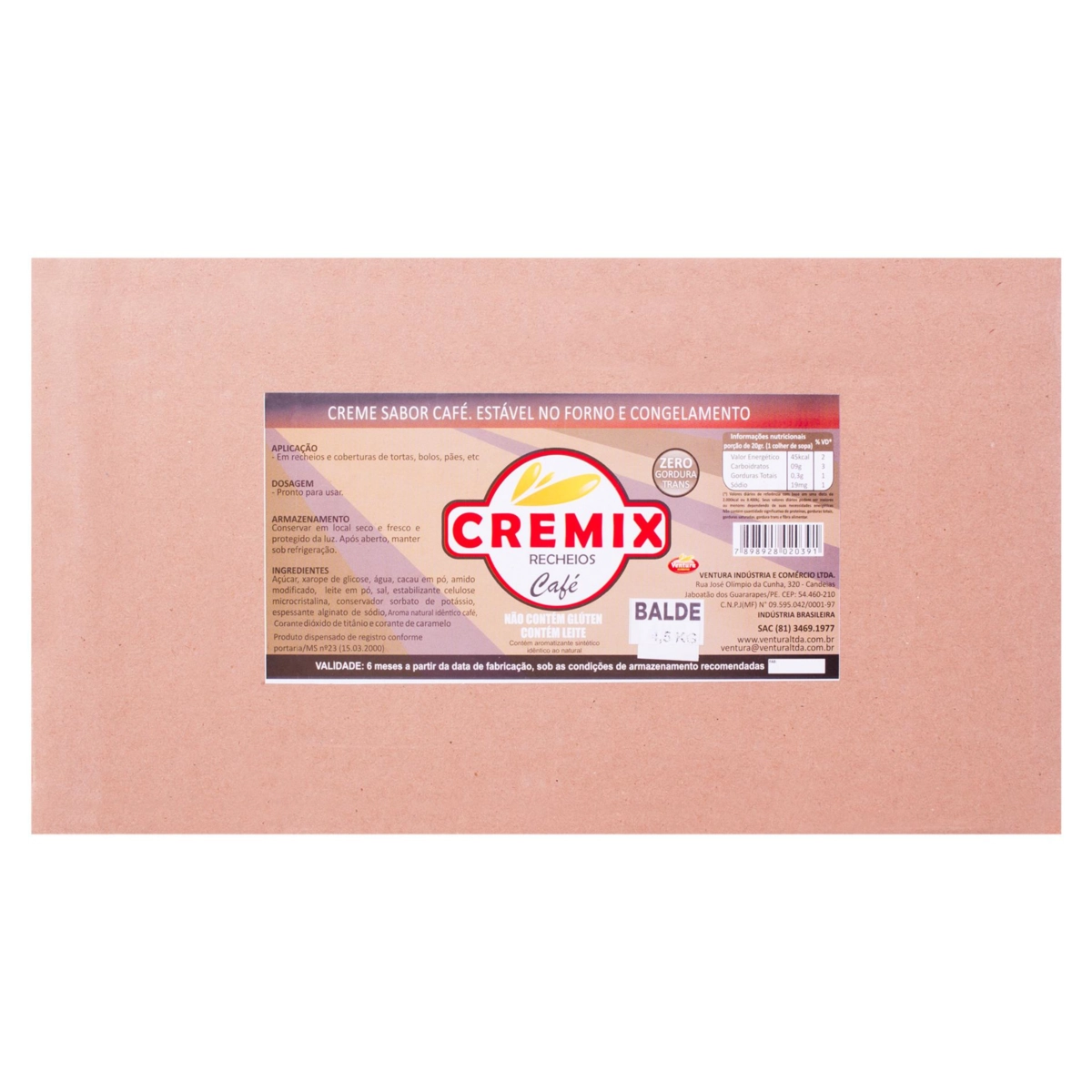 Recheio Para Bolo Café Cremix Recheios Balde 4,5kg