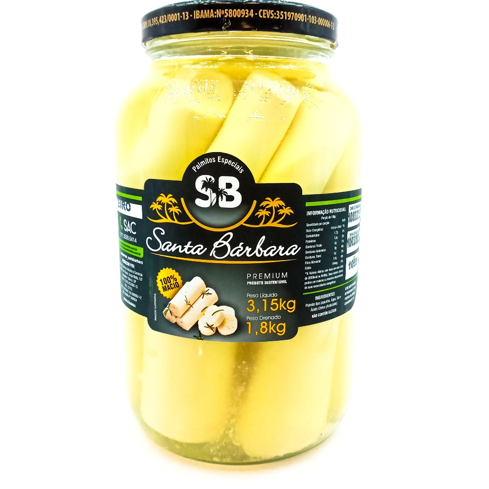 Palmito Sta Barbara Inteiro 1,8kg