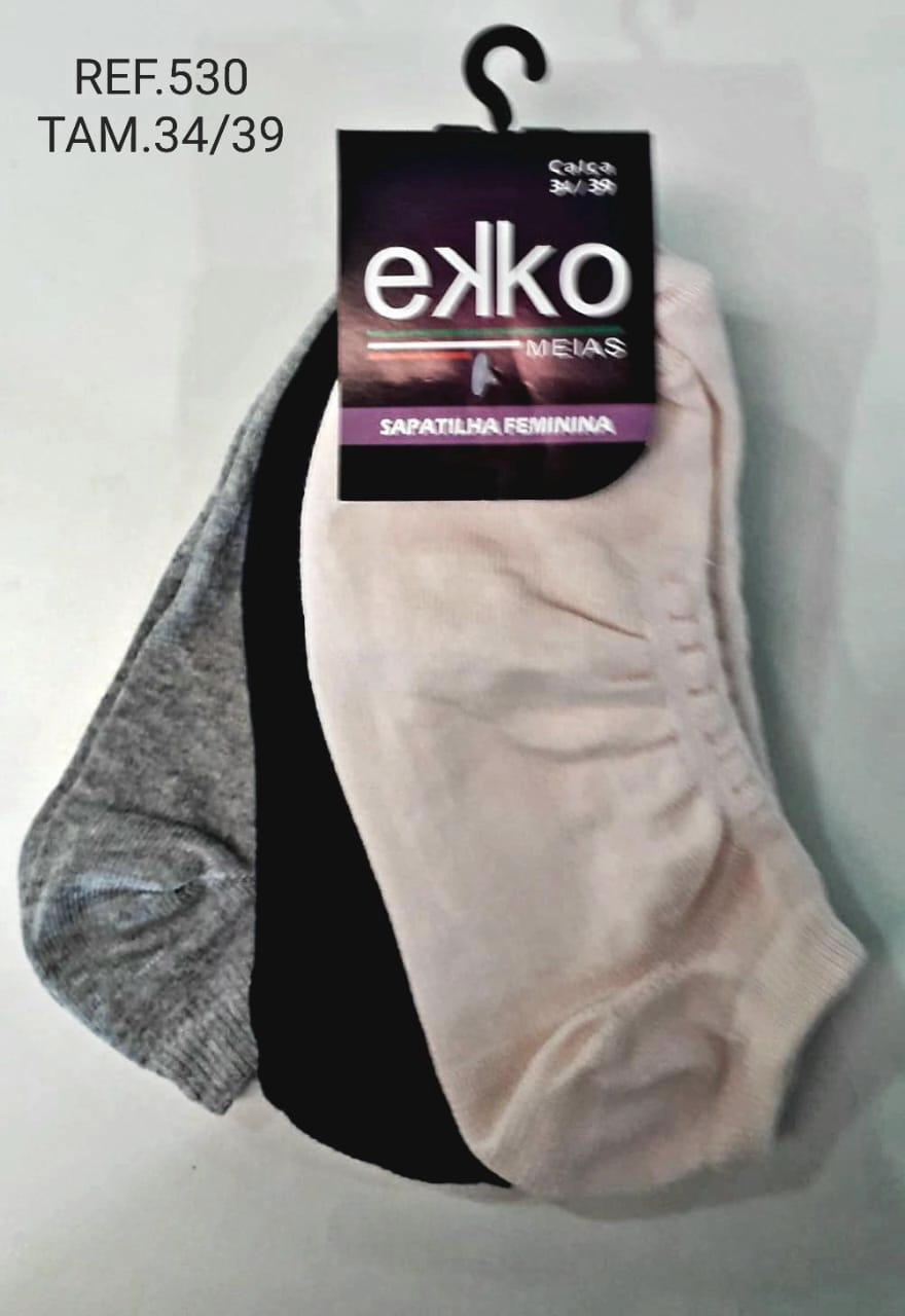 Meia Sapatilha Feminina 3 Pares 34 39 530 Ekko