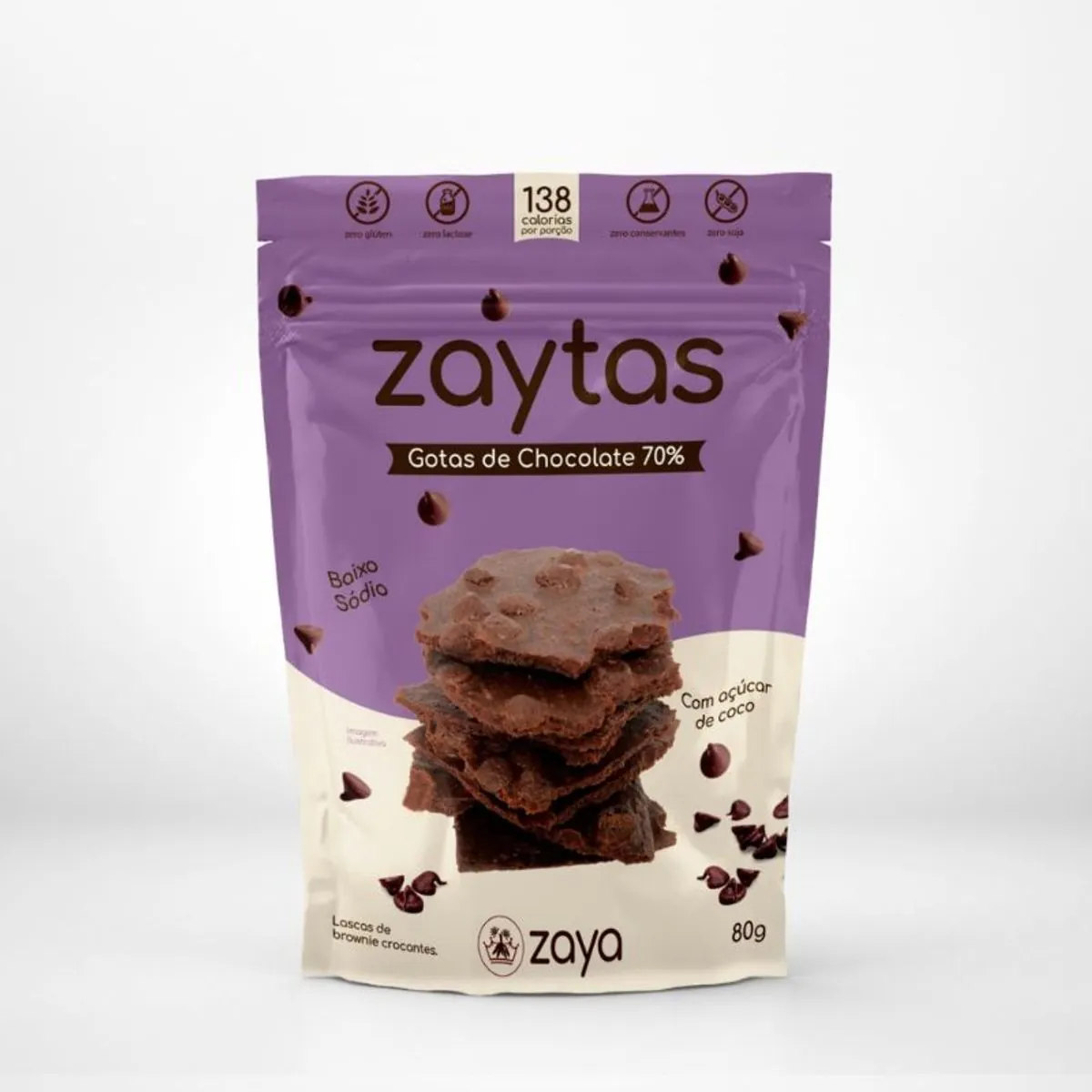 Lascas De Brownie Crocante Gotas De Chocolate 70 Zero Lactose Zaytas Pouch 80g