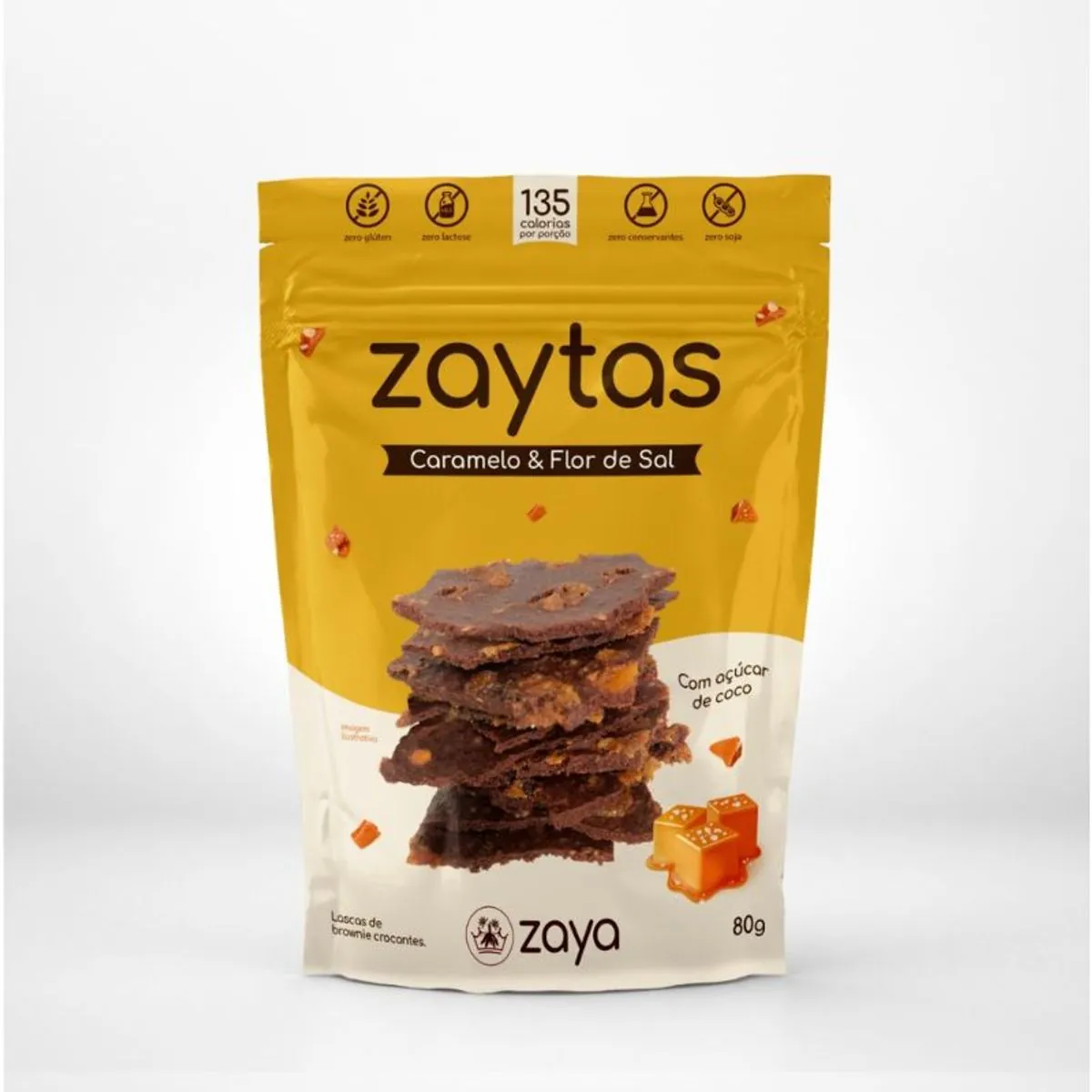 Lascas De Brownie Crocante Caramelo Flor De Sal Zero Lactose Zaytas Pouch 80g