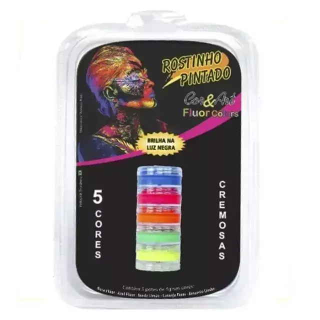 Tinta Maquiagem p/ Pele Rostinho Pintado Cremosa 5 Cores Fluorescentes Cartela