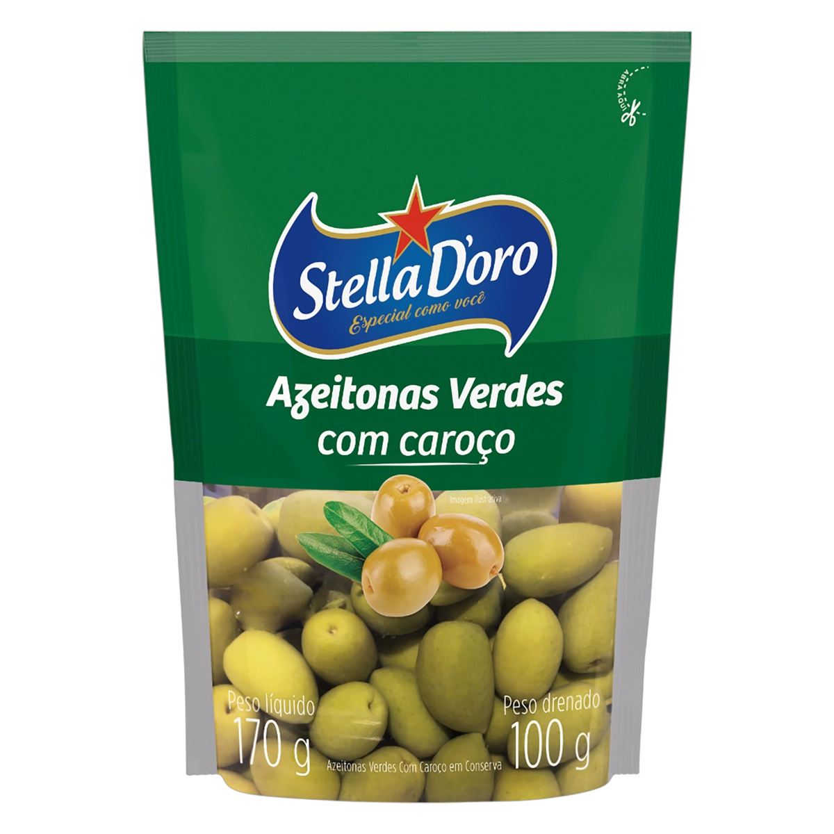Azeitona Verde Em Conserva Com Caroço Stella Doro Sachê 100g