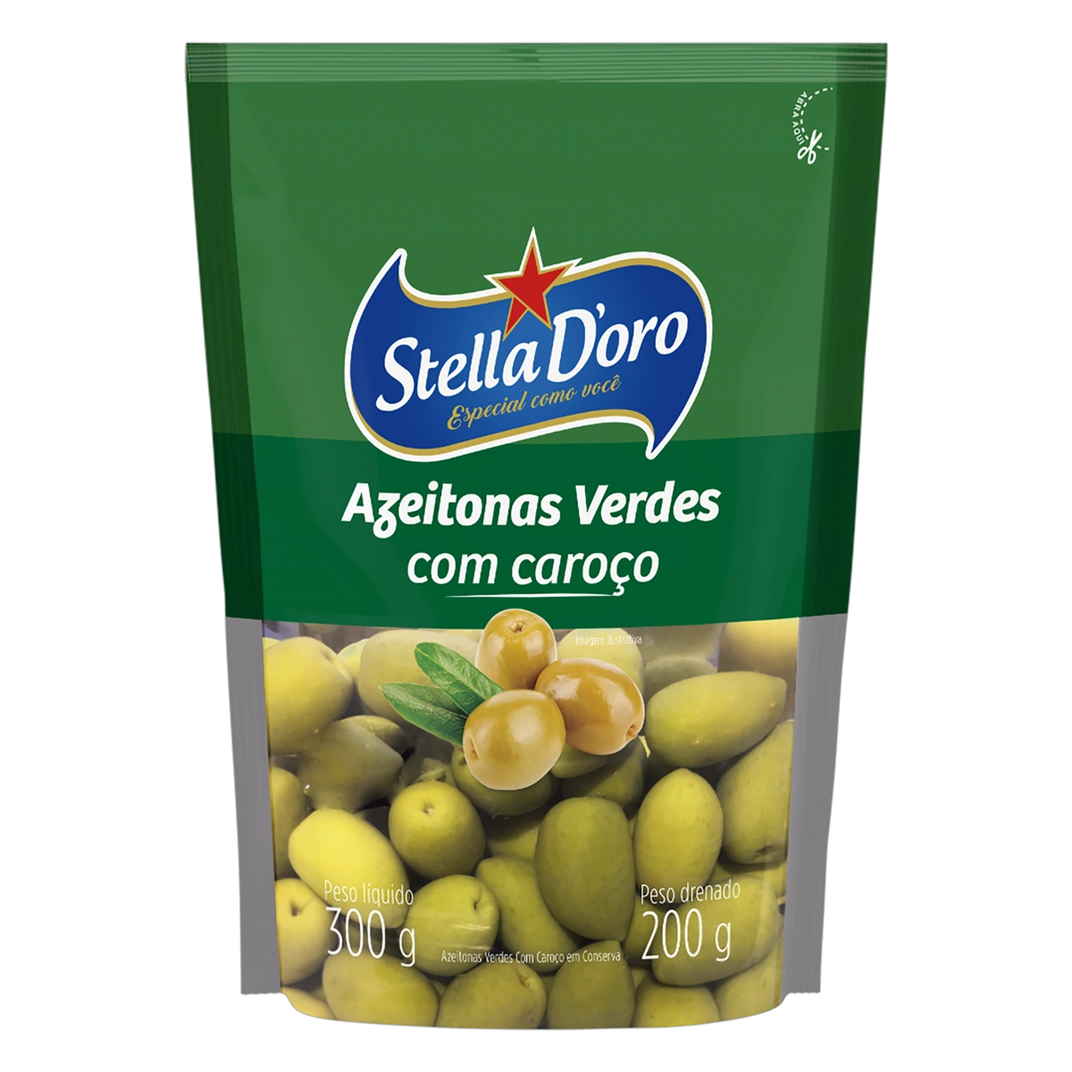 Azeitona Verde Em Conserva Com Caroço Stella Doro Sachê 200g