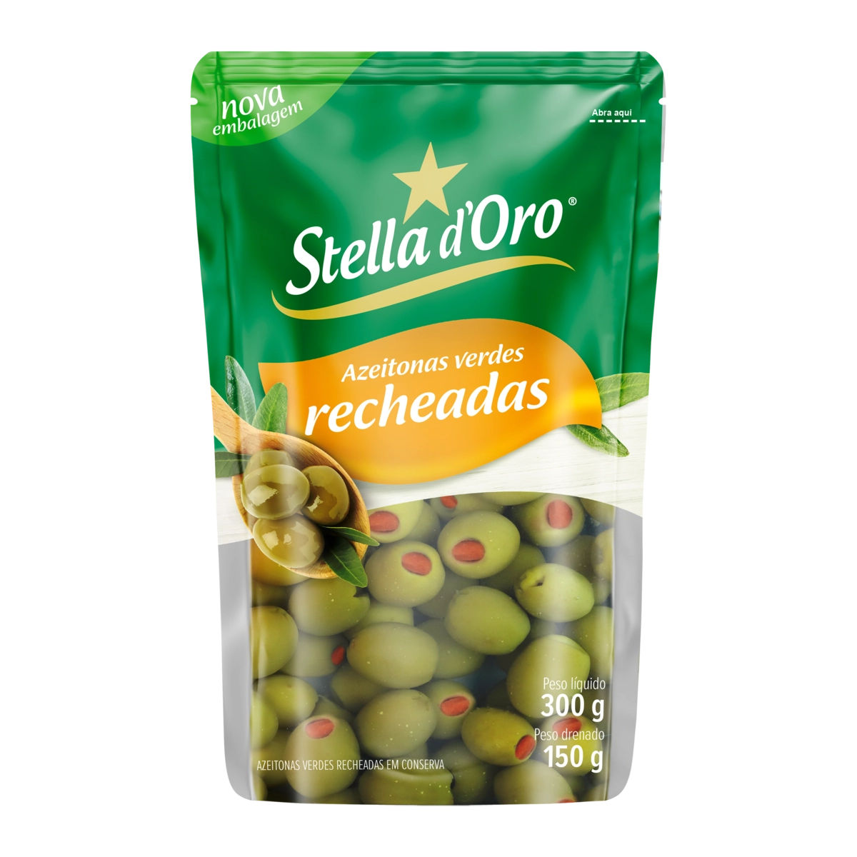 Azeitona Verde Em Conserva Recheio Pimentão Stella Doro Sachê 150g