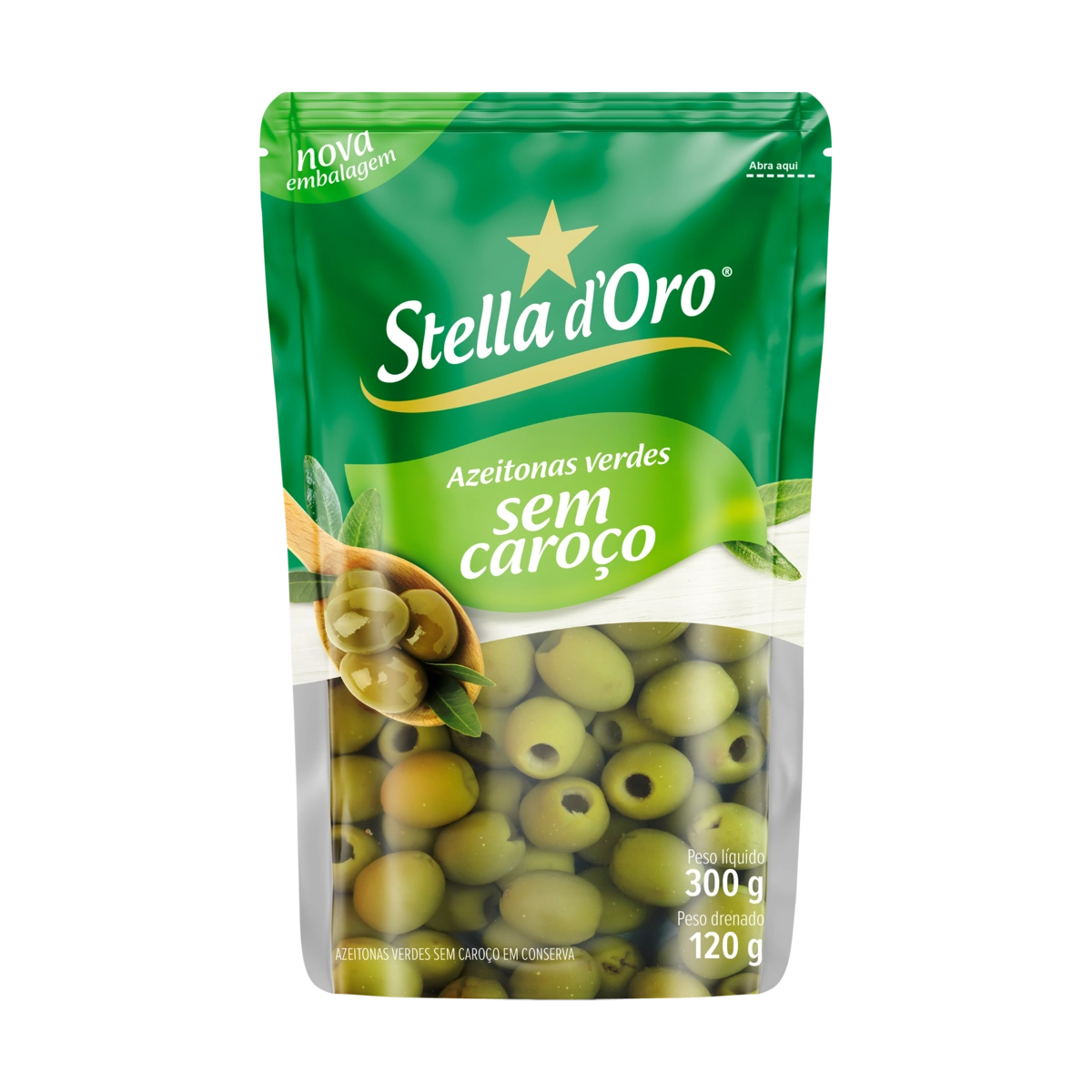 Azeitona Verde Em Conserva Sem Caroço Stella Doro Sachê 120g