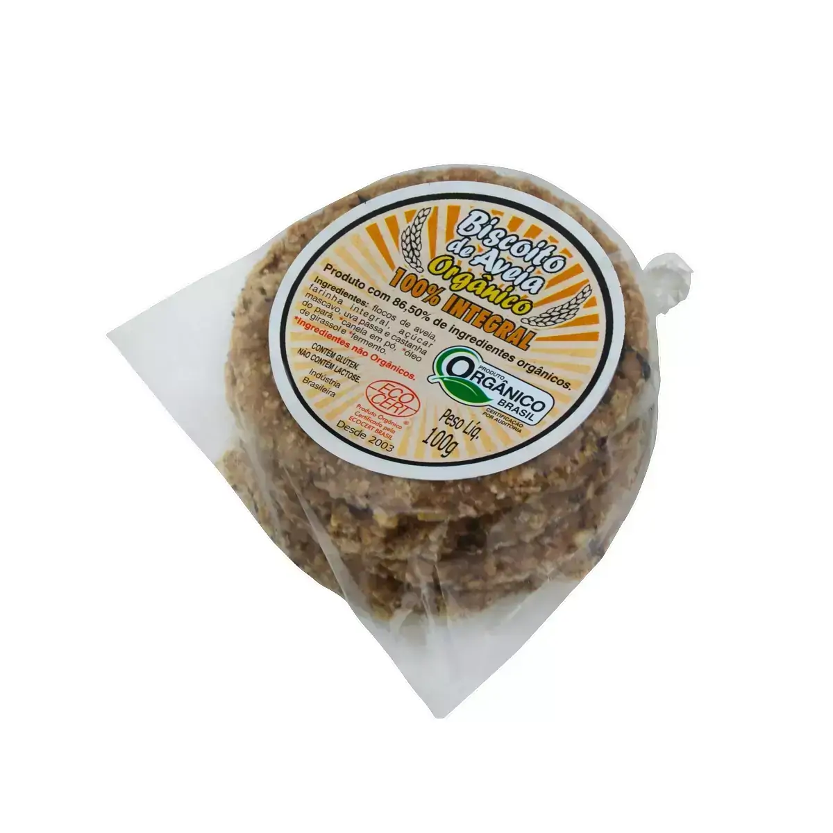 Biscoito Integral Orgânico Aveia Pão do Céu Pacote 100g