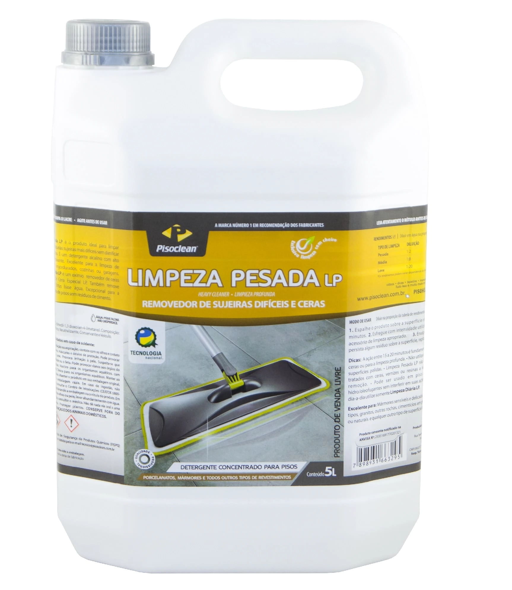 Limpeza Pesada Lp - Limpador E Removedor De Ceras - Sem Cheiro - Pisoclean - 5 Litros