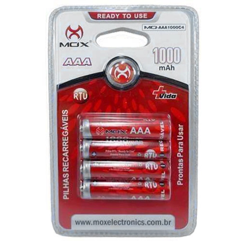 Pilhas Aaa Recarregável Mox Mo Aaa1000c4 Com 4 Unidades